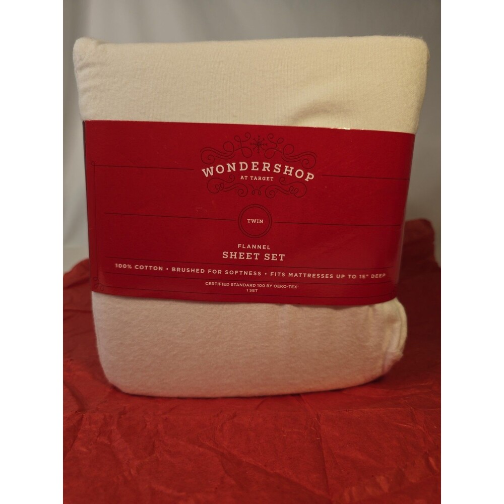 NOS 2019 Wondershop TWIN 4 pc White Flannel 100%cotton Wrapped Christmas College